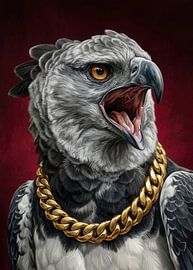 Un redoutable aigle harpie en tant que boss, avec une chaîne en or