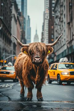 Un montagnard écossais traverse New York sur Digitale Schilderijen