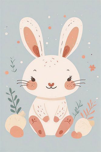 Adorable Watercolor Baby Bunny Nursery Art Print - Cute Pastel Animal Wall Decor with Flowers