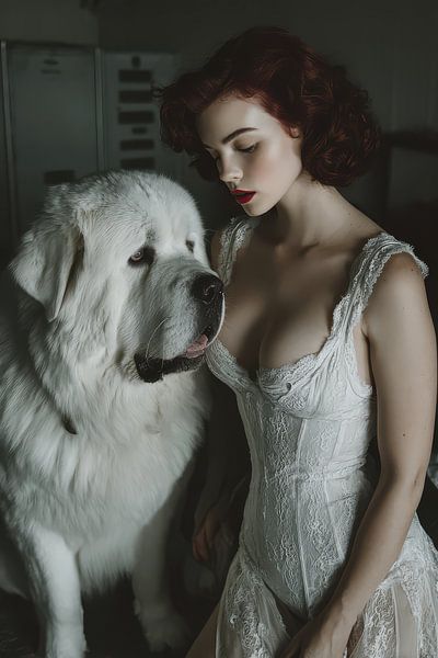 Frau mit Haustier Retro-Boudoir-Look von Egon Zitter