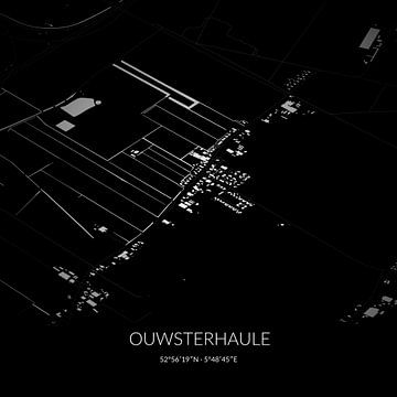Zwart-witte landkaart van Ouwsterhaule, Fryslan. van Rezona