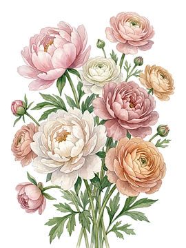 Pastell-Bouquet - Pfingstrosen und Ranunkeln von Max Steinwald