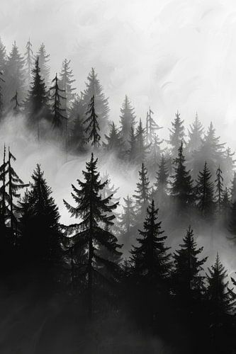 Mystiek boslandschap in de mist