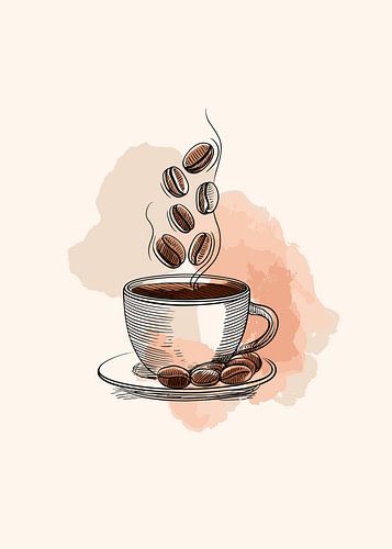 Coffee cup with floating beans
