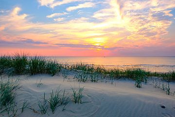 Sonnenuntergang in den Dünen am Nordseestrand in Nordholland von Sjoerd van der Wal Fotografie