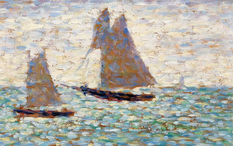 Two sailing boats in Grandcamp, Georges Seurat, c. 1885 by Atelier Liesjes