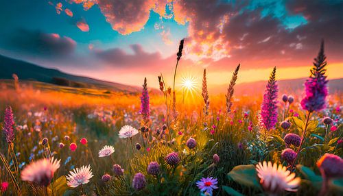 Planten met zonsondergang