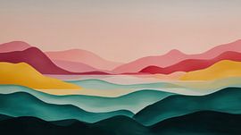 Abstract seascape with colourful waves (panorama)