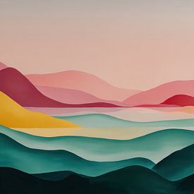 Abstract seascape with colourful waves (panorama) by TheXclusive Art