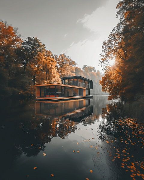 Woonboot op rivier van fernlichtsicht