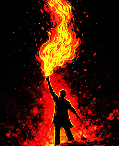 Torchbearer – Man Igniting Fire Silhouette Art