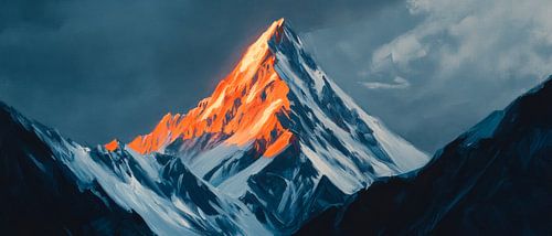 Gloeiende top in het avondlicht