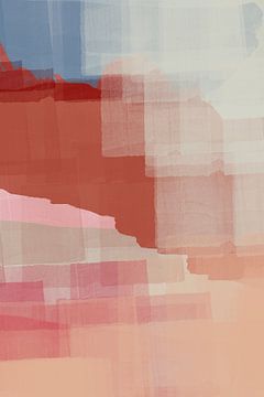 Abstract landscape in light red, terra, blue and pink II by Dina Dankers