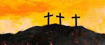 Drie kruizen in de zonsondergang van Poster Art Shop