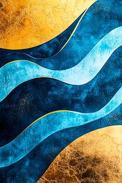 Golvend abstract in goud en blauw van Art & Soul Creations