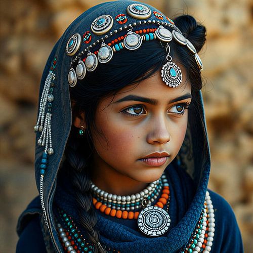 een berber meisje met traditioneel kleding en sieraden.