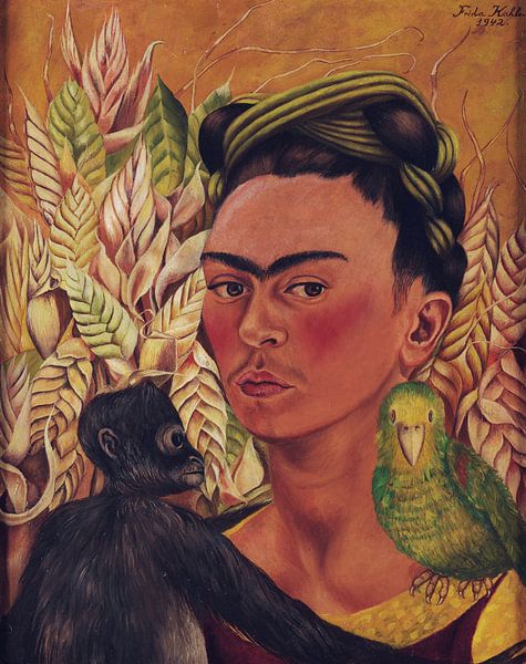 Frida, Self-portrait with monkey and parrot, 1942 by Atelier Liesjes