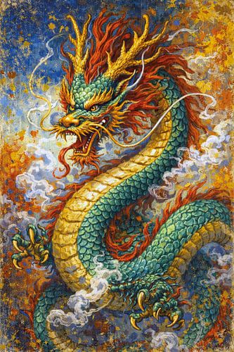 Mythologische draak schilderij.