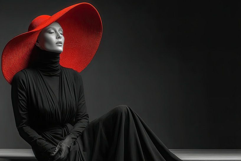 woman black and white with red accents by Egon Zitter