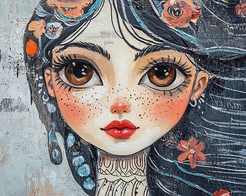 Mädchen mit roten Lippen | Mädchen mit Blumen
