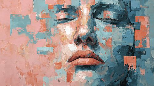 Tête fragmentée flottante avec une lumière rayonnante