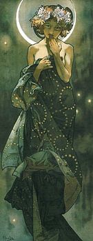 La lune et les étoiles : La lune - Peinture Art nouveau Mucha Art nouveau