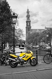 Yellow motorcycle next to a canal in Amsterdam by Sjoerd van der Wal Photography