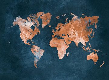 wereldkaart blauw bruin #kaart #wereldkaart van JBJart Justyna Jaszke