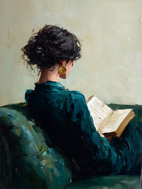 Une femme élégante en train de lire sur IamHomeStudio