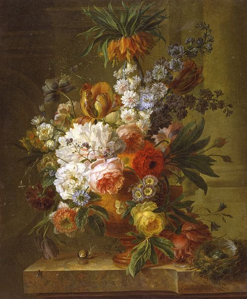 Bloemstilleven met een vogelnest, Willem van Leen van The Masters
