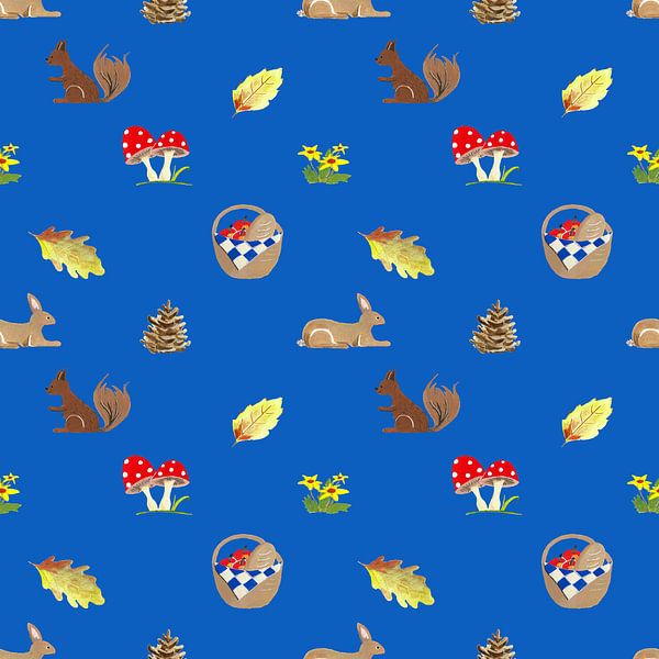 éléments de la forêt sur fond bleu par Ivonne Wierink
