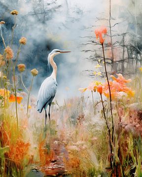 Landscape with flowers and a heron by Studio Allee