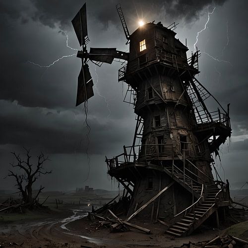 rotting windmill, steampunk