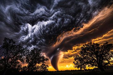 Dramatic tornado at sunset by Poster Art Shop