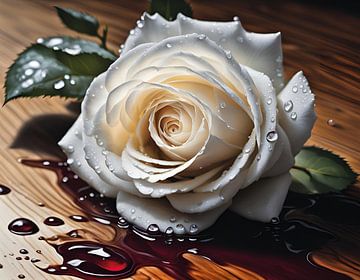 Rose blanche dans du vin rouge - cœur brisé sur Betty Maria Digital Art