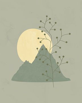 Minimalist landscape with a tree and a mountain