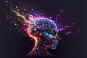 Cyber cerveau abstrait dans un univers coloré sur Surreal Media