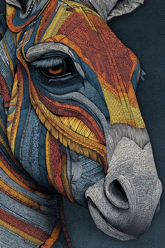 Donkey Close-up in Mosaic Pattern