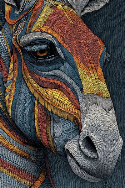 Donkey Close-up in Mosaic Pattern by Eva Lee