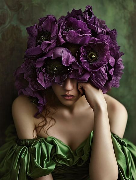 Woman with a purple crown of flowers by Carla van Zomeren