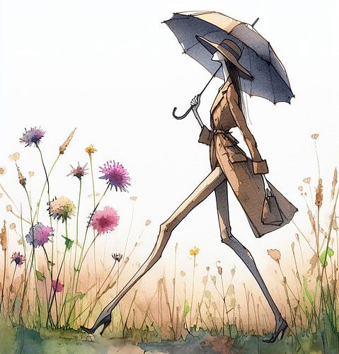 Vrouw tussen wilde bloemen