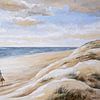 Twee ruiters op het strand langs de Nederlandse Noordzee kust. van Galerie Ringoot