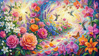 Arrangement floral avec colibris et insectes