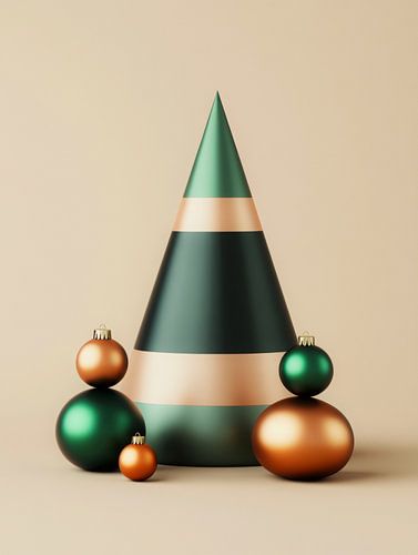 Sapin de Noël minimaliste avec des ornements verts et cuivrés pour une ambiance festive moderne