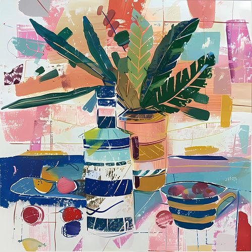 Digitale kunst van stillevens en keukenobjecten.