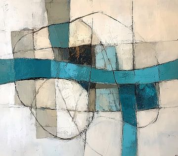 Kalm Abstract | Rustgevend Turquoise en Beige van Zen en Meer