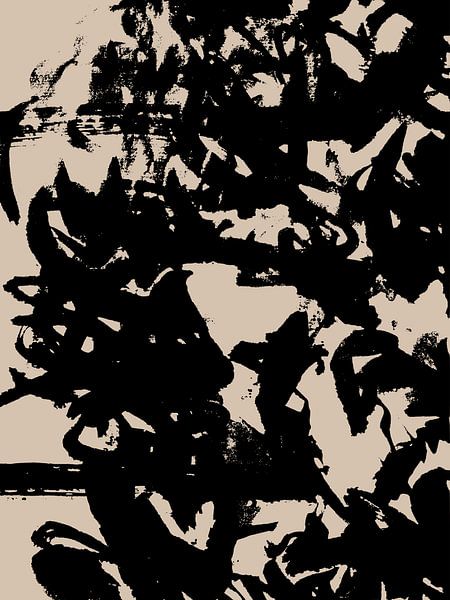 Wabi-Sabi Japan Abstract in Beige Zwart van Mad Dog Art