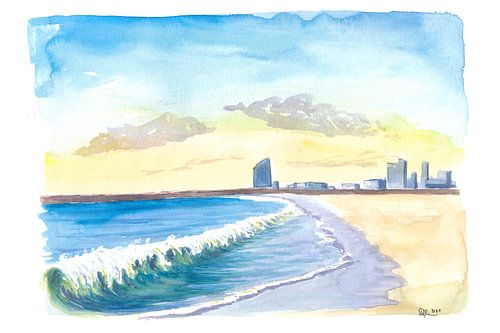 Vagues sur la plage de la ville de Barcelone