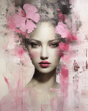 The world looks better in pink. Modern and abstract portrait in shades of pink, close-up by Carla Van Iersel