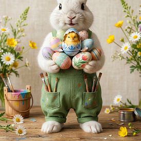 Schattige paashaas met kuiken en bloemen van But First Framing